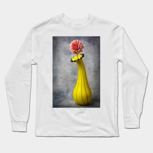 Curvy Yellow Vase With Pink Dahlia Long Sleeve T-Shirt